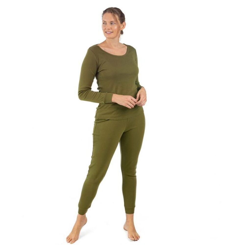 Leveret Womens Two Piece Cotton Pajamas Solid Olive M
